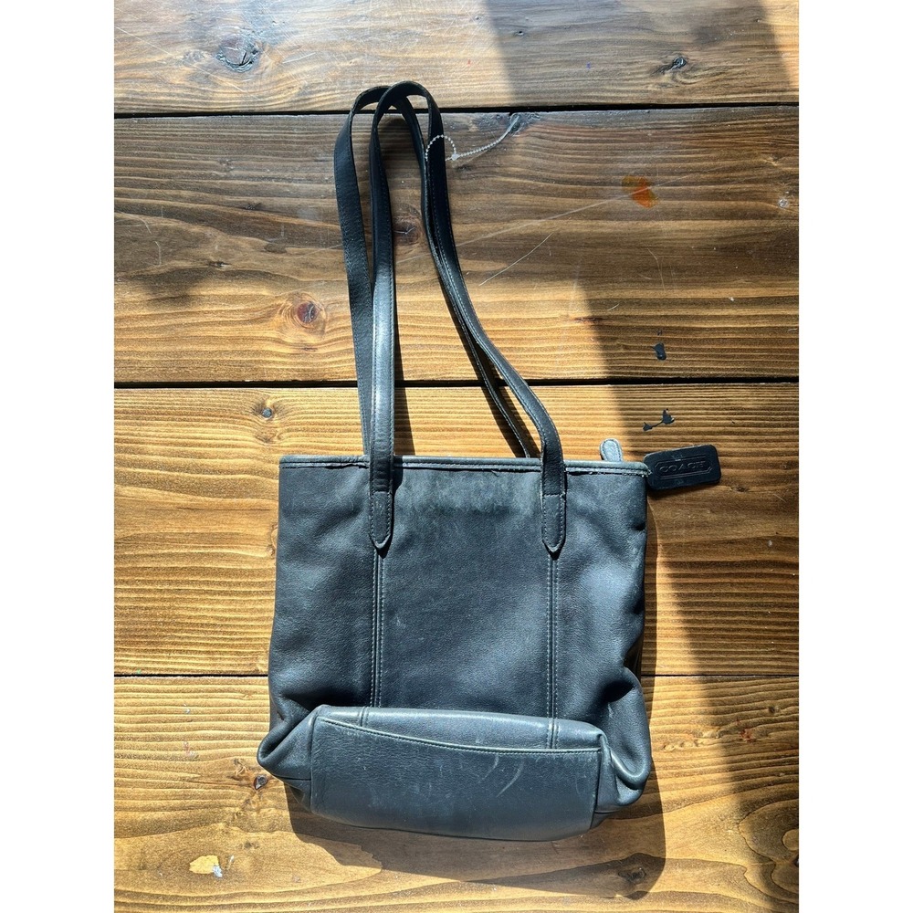 Vintage COACH 9098 Black Leather Shoulder Tote Bag Made in USA Authentic
